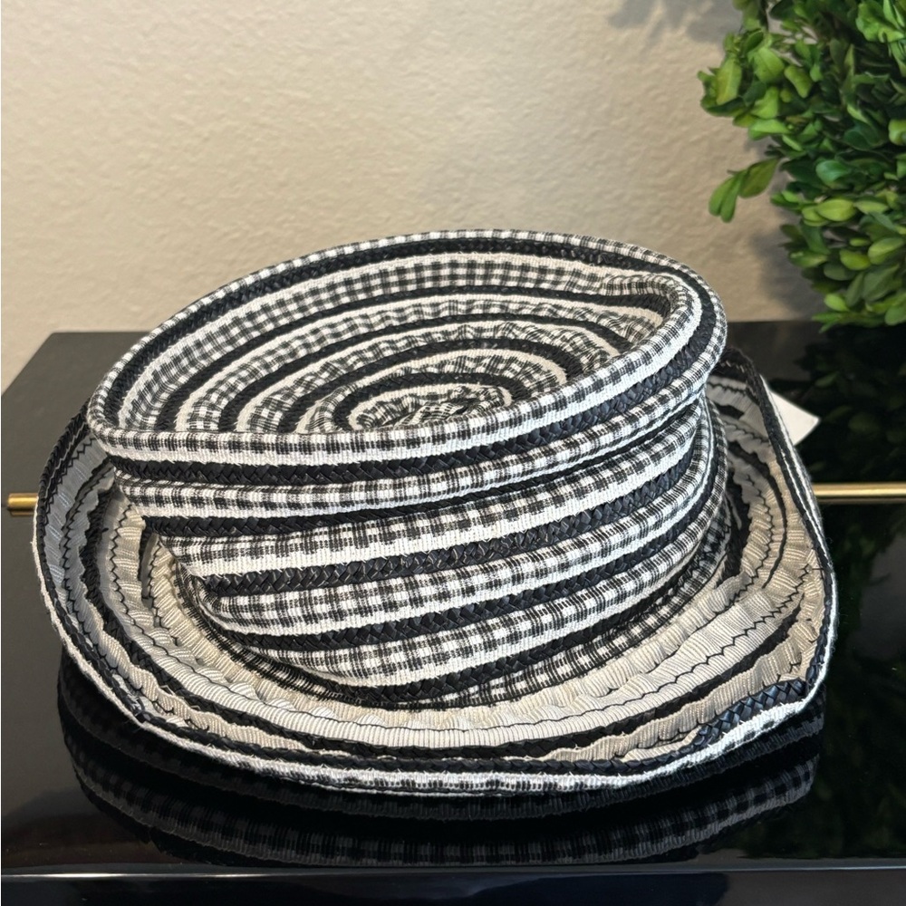 Vintage Filipino Catarzi Black and White Gingham Hat Straw and Gros-grain
